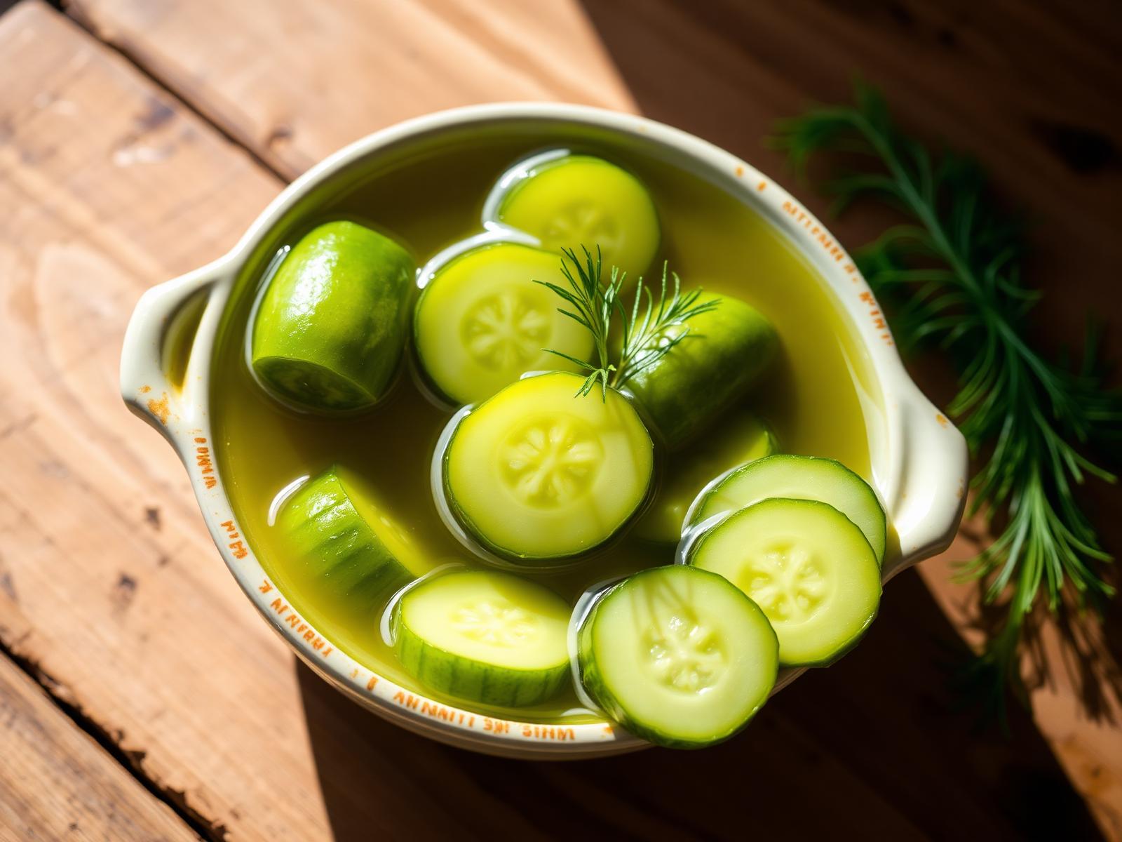 Cetrioli in salamoia interi e affettati in una ciotola