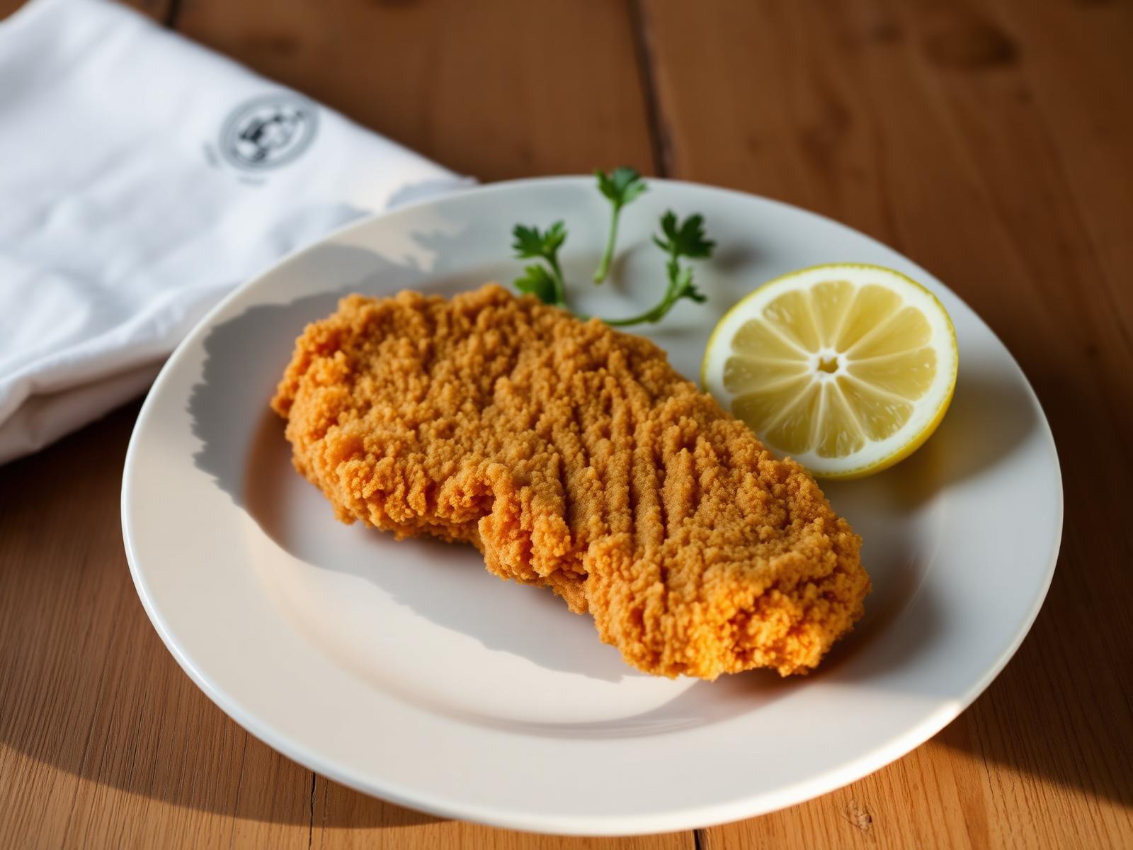 Cotoletta di maiale impanata dorata servita nel piatto