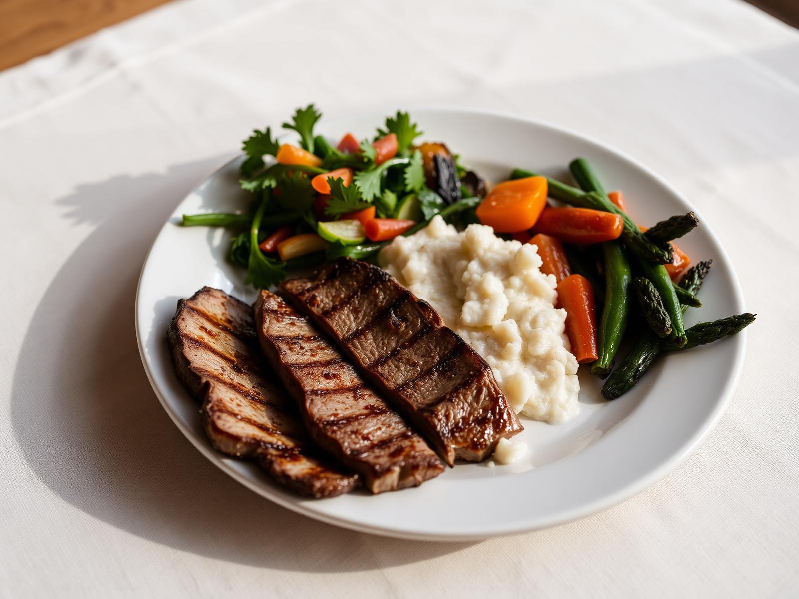 Secondo piatto di carne con contorno per il menù di lavoro