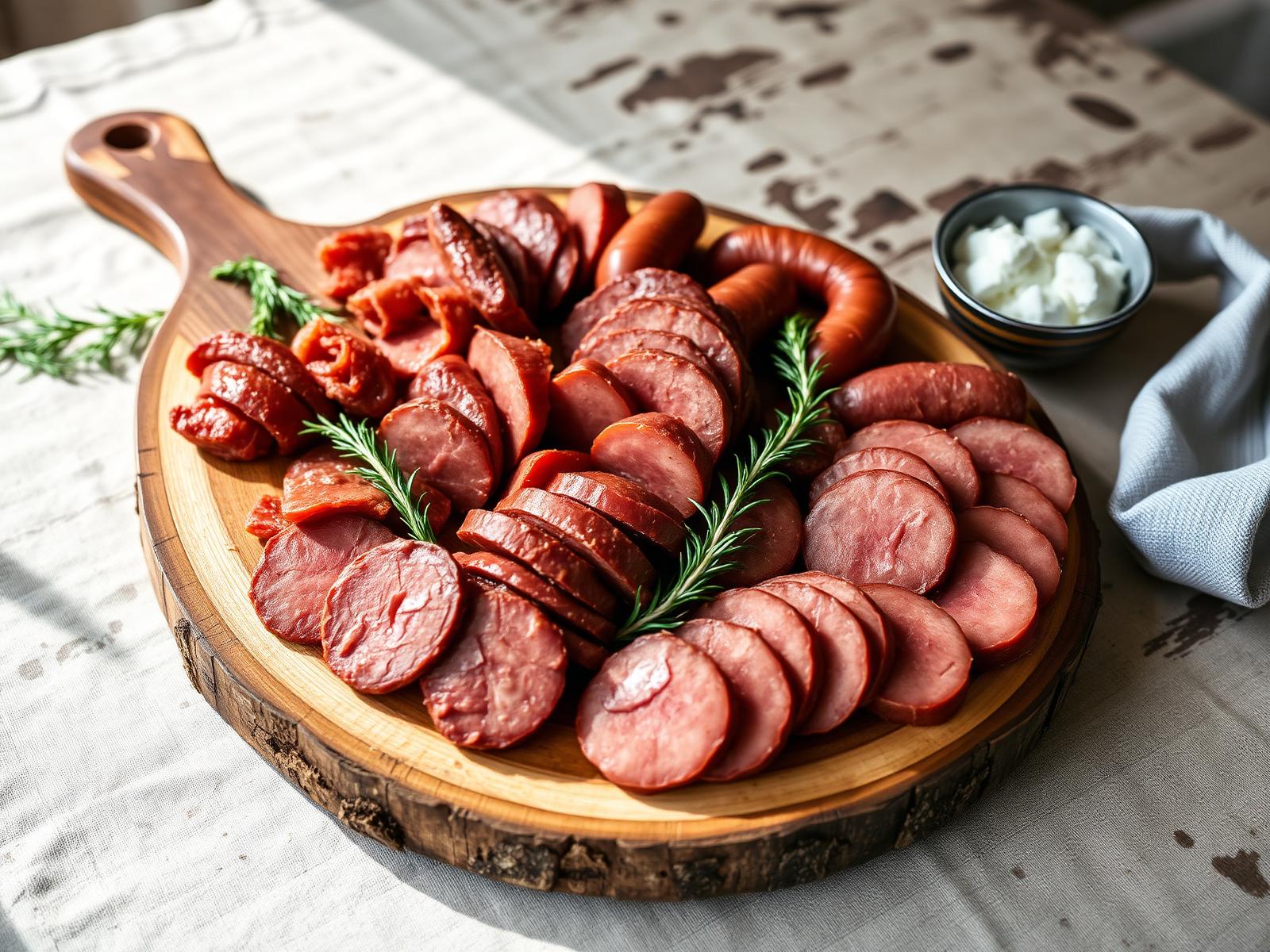 Tagliere rustico con salumi tradizionali rumeni affettati